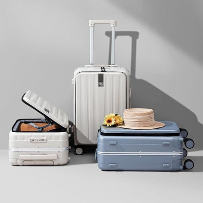 Hanke 20 Inch Carry On Suitcase PC Hardshell Luggage Top Open Aluminum Frame Rolling Suitcases with Wheels Travel Luggage for Woman Men Gifts.(Grey)