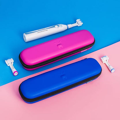 Triple Bristle Sonic Toothbrush Travel Case | Portable, Breathable & Hard Protection for Traveling, Camping, Office or Purse | Mesh Pocket for Accessories | BLUE