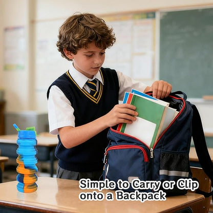 8 Pcs Collapsible Water Bottles with Clip 16 oz Portable Reusable Leakproof Silicone Foldable Water Bottles for Travel Camping Cycling Hiking Gym Yoga Outdoor Sports