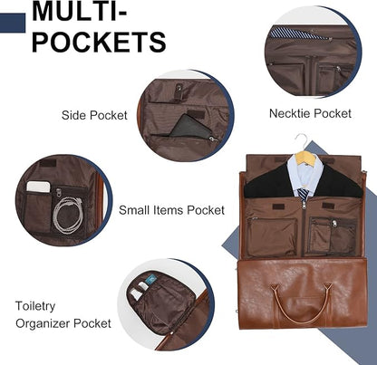 Leather Garment Bag for Travel, Modoker Carry On Travel Bag with Shoulder Strap - Ideal for Business Trips and Weekend Getaways - The Garment Duffel Bag for Traveling Men Women, Light Brown