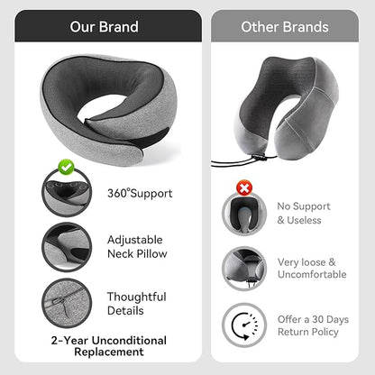 Travel Pillow, Memory Foam Travel Neck Pillow with Ergonomic 360° Support, Travel Essentials for Plane, Car, Train and Home, Max Gray