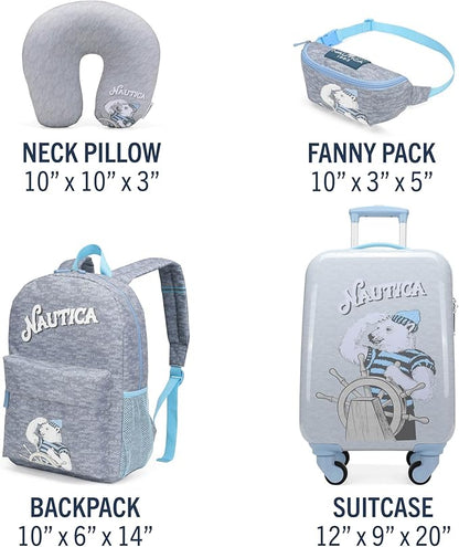 Nautica Kids Luggage - 18" Airline Approved Rolling Hardside Upright Carry-on Suitcase Set with Wheels (Polar Voyage | 5pc Travel Set)