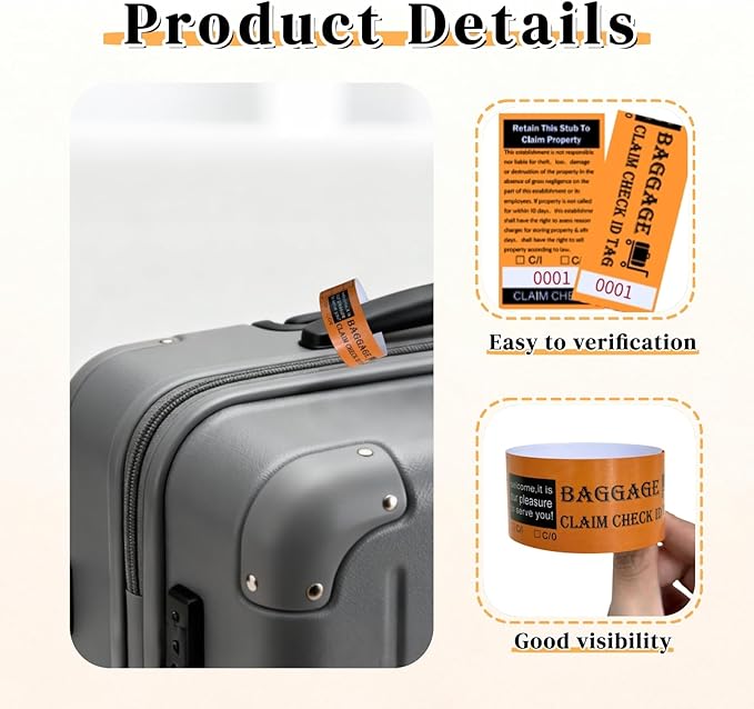 1000 Tags Luggage Tags for Suitcases | Hotels Baggage Claim Check for Bags with Transfer Tape & Serial Numbering, A Marker & Double-Sided Tape | Hotel Luggage Claim Bulk Ticket, Orange