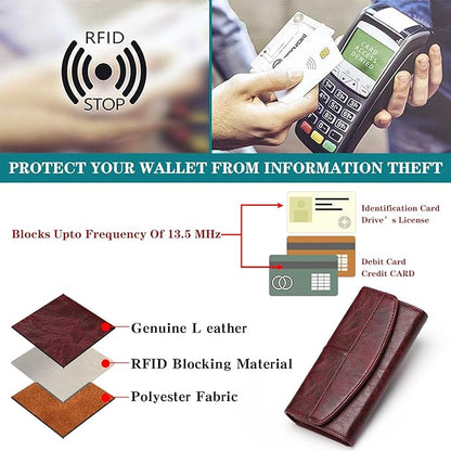 RFID Blocking Genuine Leather Wallet for Men and Women Large Capacity Phone and Credit Card Holder Organizer Purse (Dark Burgundy)