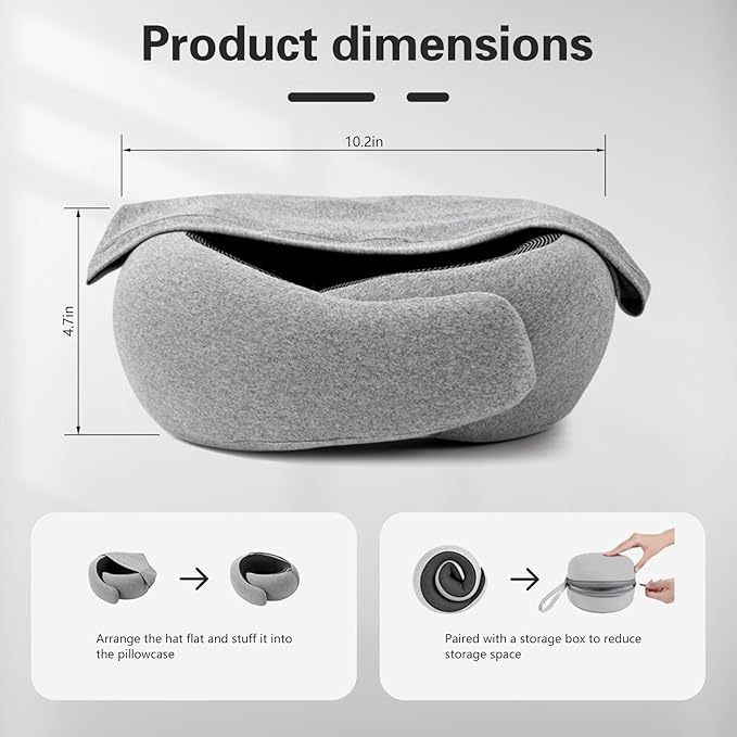 Neck Travel Pillow, Airplane Pillow for Traveling, Adjustable Flight Pillow, Memory Foam Airplane Pillow for Side, Breathable & Hypoallergenic for Long Flights, Cars, Trains & Office