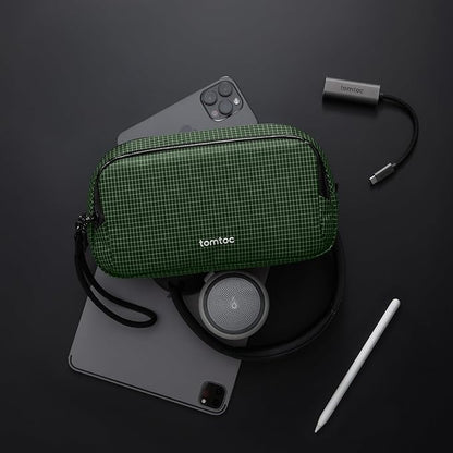 tomtoc Electronic Organizer Travel Case Performance, Water Resistant Dual Compartment Cable Organization Storage Bag for Charger, Cord, Phone, Hard Drive, Power Bank, Accessories Travel Essentials