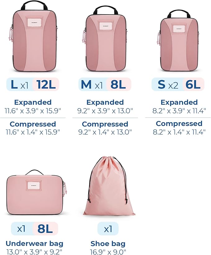 BAGSMART Compression Packing Cubes, 6 PCS Packing Cubes for Suitcases, Travel Bags Organizer for Luggage, Lightweight Packing Cube for Travel Essentials