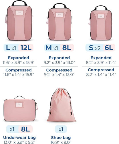 BAGSMART Compression Packing Cubes, 6 PCS Packing Cubes for Suitcases, Travel Bags Organizer for Luggage, Lightweight Packing Cube for Travel Essentials