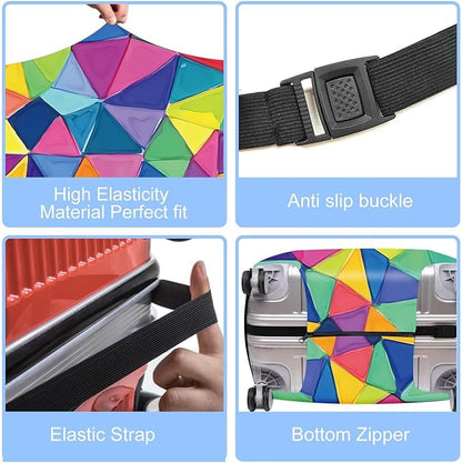 Colorful Geometric Luggage Cover – Durable and Stretchable Travel Suitcase Protector with Vibrant Pattern, Fits 24''–26'' Suitcase with Wheels,M