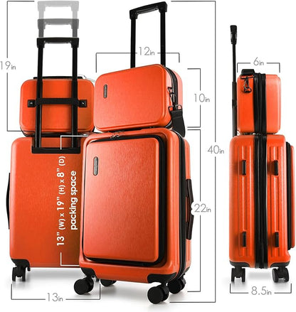 TRAVELARIM 22 Inch Carry On Luggage 22x14x9 Airline Approved, Small Carry On Suitcase, Hard-shell Carry-on Luggage with Wheels, Durable Orange Luggage Carry-On with Cosmetic Case and Luggage Scale