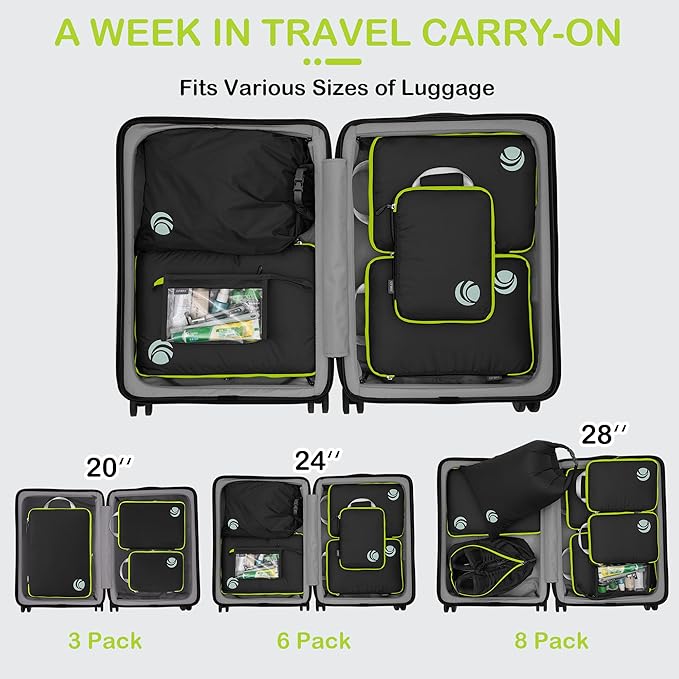 Cipway Compression Packing Cubes, Ultralight Luggage Organizer Bags with Laundry Bags and Clear Toiletries Bag, Travel Essentials for Carry on Suitcase (6 Piece,Black)