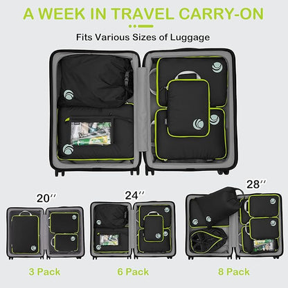Cipway Compression Packing Cubes, Ultralight Luggage Organizer Bags with Laundry Bags and Clear Toiletries Bag, Travel Essentials for Carry on Suitcase (6 Piece,Black)