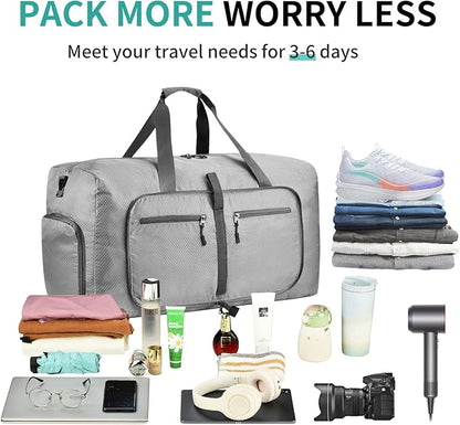 Dimayar Travel Duffle Bag for Men Women - Foldable Duffel Bag with Shoes Compartment - Overnight Bags Waterproof & Tear Resistant(40L,Space Gray)