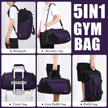 Gym Bags for Men Women 40L Large Gym Backpack Multiple Pockets Sport Duffle Bags with Shoe & Wet Compartment for Workout Travel Weekend Overnight Purple