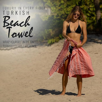 Beach Towel 100% Cotton Turkish Beach Towel Adult 38x70 Inch Pre-washed Absorbent Extra Large|Sand Free Quick Dry BathTowels|Lightweight Blanket|Travel Cruise Camping Spa Gym Yoga Towel|Dark Coral