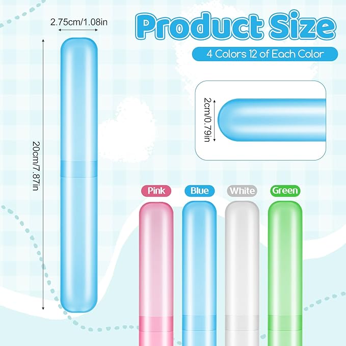 48PCS Toothbrush Holders Bulk, Portable Plastic Dust-Proof Breathable Toothbrush Holder, Travel Tooth Brush Case, 4 Colors, for Travel, Camping, Home, Business