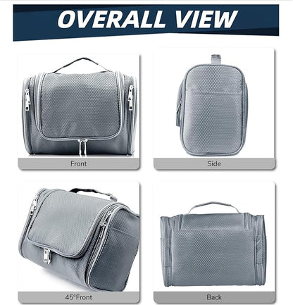 Buruis Large Toiletry Bag for Women and Men, Hanging Travel Bag for Makeup, Cosmetics, Shaving, Toiletries, Water-Resistant Dopp Kit for Gym, Camping, or Daily Use, Gray