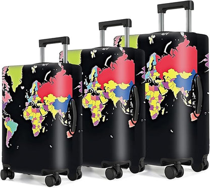 World Map Luggage Cover – Durable and Stylish Travel Suitcase Protector for Travel Enthusiasts, Fits Most Luggage Sizes,L