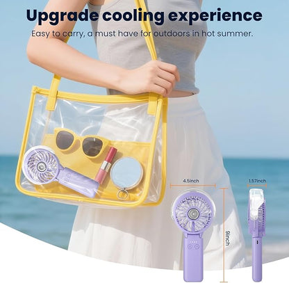 HandFan 5200mAh Upgraded Portable Misting Fan, Rechargeable Handheld Mister Fan, Spray Water Mist Fans, Mini Cooling AC Ice Fans for Beach Travel Concerts, Gifts for Women(Light Purple)