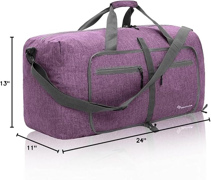 Dimayar 65L Travel Duffle Bag for Men Women - Foldable Duffel Bag with Shoes Compartment - Overnight Bags Waterproof & Tear Resistant(Purple)