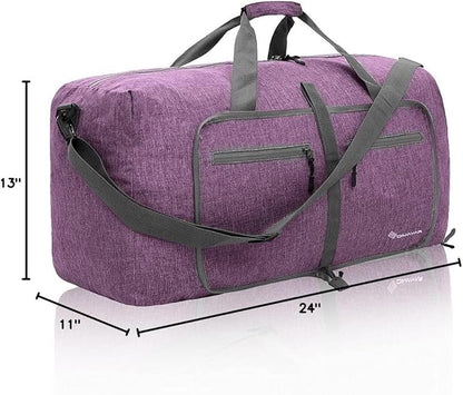 Dimayar 65L Travel Duffle Bag for Men Women - Foldable Duffel Bag with Shoes Compartment - Overnight Bags Waterproof & Tear Resistant(Purple)