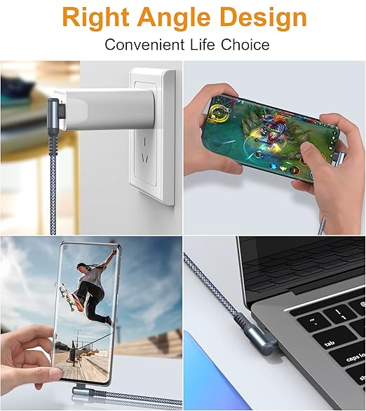 sweguard USB Type C Charger Cable Right Angle [2-Pack,10FT] iPhone 16 Charger Braided Cord for iPhone 15 16 Pro Max Plus Samsung Galaxy S25 S24 S23 S22 S21 S20 S10 Note A55 A15 Flip Pixel LG Moto PS5