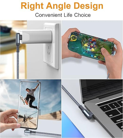 sweguard USB C Cable Right Angle [3Pack, 10FT+6.6FT+6.6FT], 3.1A Fast Charger Cable Nylon Braided Cord for iPhone 17 16 15 Pro Max Plus iPhone Air, Samsung Galaxy S25 S24 S23 S22 S21 Note 20 10,Moto