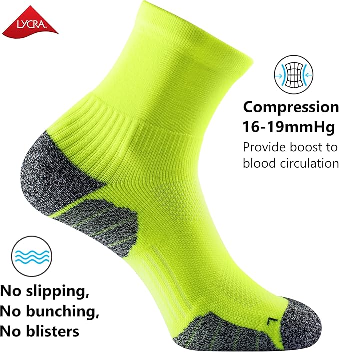CWVLC Compression Athletic Quarter Socks Cushioned for Men Women
