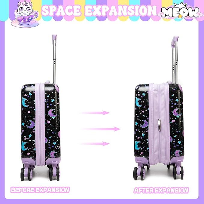 Kid's Luggage Set 5 Piece Suitcase Set 16' Hardside Spinner Wheels Girls Carry On Toddler Travel Rolling Airline Approved