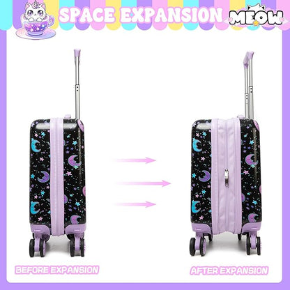 Kid's Luggage Set 5 Piece Suitcase Set 16' Hardside Spinner Wheels Girls Carry On Toddler Travel Rolling Airline Approved