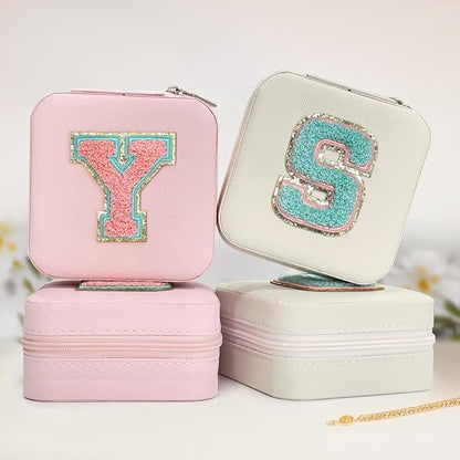 SANDJEST Personalized Jewelry Box, Pink Travel Jewelry Box with Initial Y, Small Monogrammed Jewelry Case Organizer for Girls Women Teen Kids, Mini Travel Essentials Gifts for Birthday Christmas
