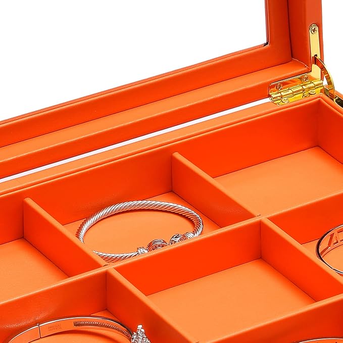 Oirlv Premium Leather Jewelry Organizer Tray with Acrylic Lid Bracelet Bangle Necklace Display Case Drawer Insert 12 Gird Jewelry Case