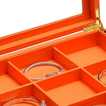 Oirlv Premium Leather Jewelry Organizer Tray with Acrylic Lid Bracelet Bangle Necklace Display Case Drawer Insert 12 Gird Jewelry Case