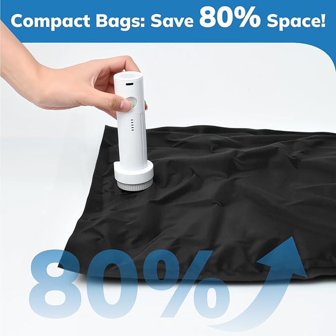 Umimile Vacuum Compression Bags with Electric Pump - Fast Compression Storage for Travel, Home | Reusable, Saves 80% Space, Water-Resistant Oxford (2 Medium PC + PUMP)