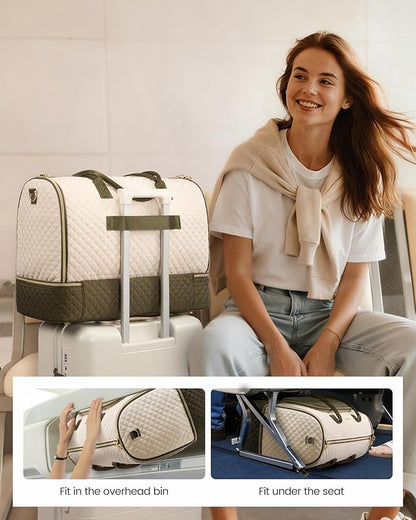 LOVEVOOK Convertible Travel Duffle Bag for Women Men, Garment Bag for Travel, Quilted Overnight Weekender Carry On Duffel Bags for Airplane, Suit Bags for Trip, Business