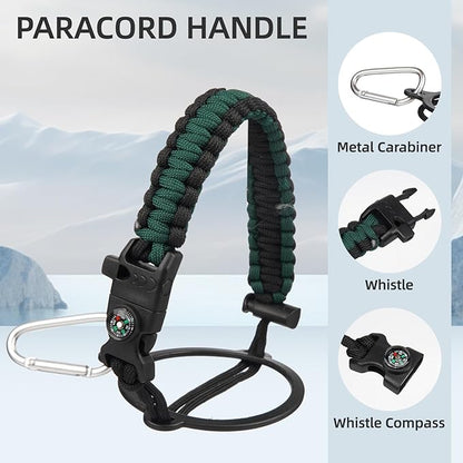 Insulated Water Bottle with Straw,87 oz 3 Lids Water Jug with Carrying Bag,Paracord Handle,Double Wall Vacuum Stainless Steel Metal Flask,Dark Green