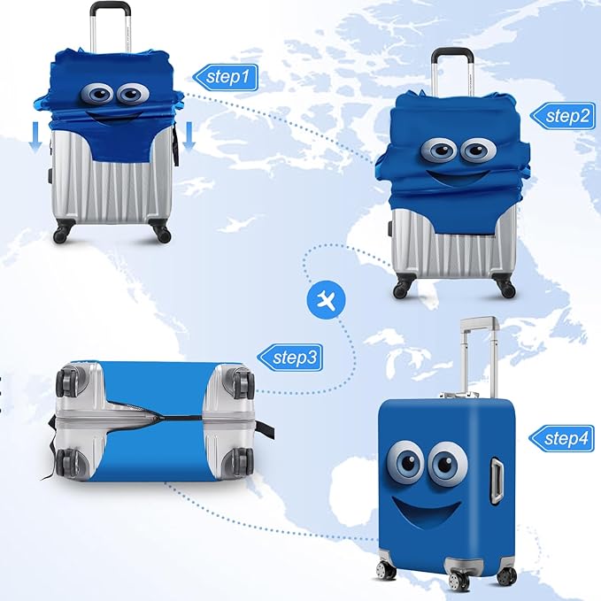 ANNA QUEEN Cut Blue Emoticons Luggage Cover Washable Suitcase Protector Suitcase Cover Anti-Scratch,Stretchable Fit for 18-32Inch Luggage,Travel Bag Cover L(fits 26-28Inch suitcase)