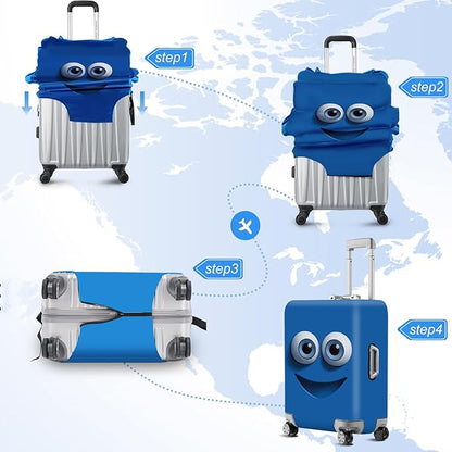 ANNA QUEEN Cut Blue Emoticons Luggage Cover Washable Suitcase Protector Suitcase Cover Anti-Scratch,Stretchable Fit for 18-32Inch Luggage,Travel Bag Cover L(fits 26-28Inch suitcase)