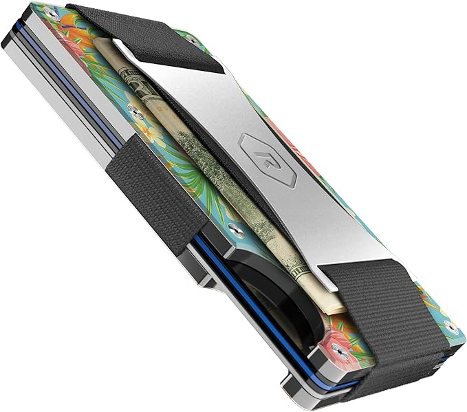 Ridge Wallet for Men - Slim Minimalist Compact Wallet and Card Holder, RFID Protected Front Pocket Wallets for Men with Integrated Cash Strap (Tropical)