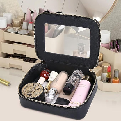 Pinkmik Clear Makeup Bag for Women Waterproof Travel Cosmetics and Toiletries Case Portable Makeup Oaganizer Bag Clear Car Bag with Zipper (Black, M)