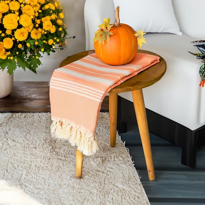 Bazaar Anatolia Turkish Beach Towel – 100% Cotton, Quick Dry, Sand Free Towel for Bathroom, Camping, Travel – Oversized 71x39 Inches – Stripe Orange