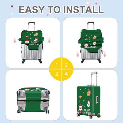 ANNA QUEEN Merry Christmas Luggage Cover, Holiday-Themed Protector with Santa, Gingerbread & Snowman, Stretchable & Washable Travel Sleeve for 20-34 Inch Luggage