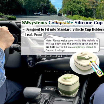 Collapsible Silicone Cup, Safe & Portable, for Hot & Cold Drinks, 18.6 oz (550 ml) - Travel, Camping, Office, and More – Sage Green