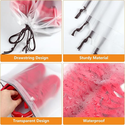 100 Pack Shoe Bags for Travel, 15.7" x 11.8" Large Clear Travel Shoe Bag Vacation Essentials Cruise Essentials Portable Drawstring Packing for Men & Women