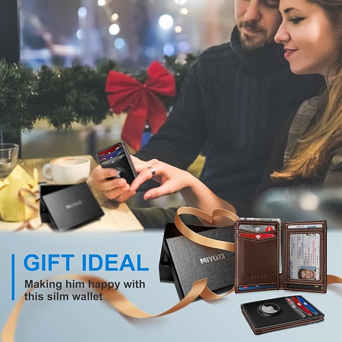 Airtag Slim Leather Wallet for Men - 12-Card Capacity, Magnetic Closure, Money Clip & Simplified Bill Compartment, RFID Blocking (4.3" x 3.0") | Gift Boxed