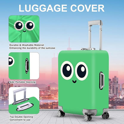 ANNA QUEEN Cute Smiley Face Luggage Cover, Green Cartoon Suitcase Protector with Big Eyes Design, Stretchable, Washable Travel Cover for 24-26 Inch Luggage