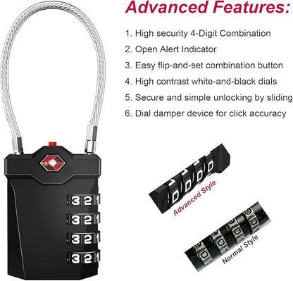 ZHEGE Travel Locks TSA Approved, 4 Digit Cable Luggage Locks with Inspection Indicator for Suitcase, Backpack, Cabinet, Toolbox, Gym & School Locker (2 Pack, Pink)