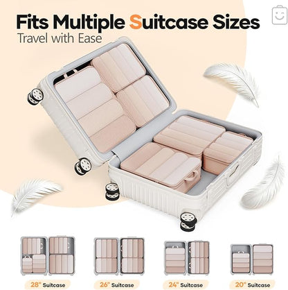 Veken 6/9/11 Set Compression Packing Cubes for Travel Essentials,Compressible Expandable Large Luggage Suitcase Organizer Bags for Clothing,Durable Space Saver Storage Bags(Beige)