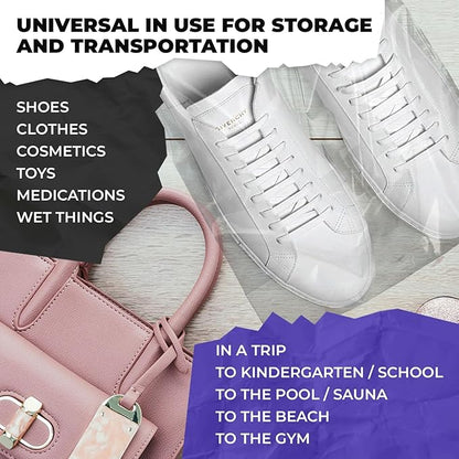 Clear Drawstring Bag, 12 x 18 Inches. Pack of 100 Clear Plastic Drawstring Bags. Waterproof 2 Mil Polyethylene Travel Bags for Shoes. Transparent Draw String Bag for Cosmetics, Toiletries