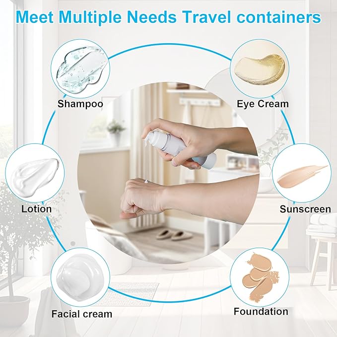 30 Pack TSA Approved Skincare Empty Travel Bottles, 1.7/1/0.7/0.34oz Refillable Travel Size Containers, Leak-Proof Toiletry Bottles for Skincare and Creams, Lotion, Eye Cream, Liquid, Foundation